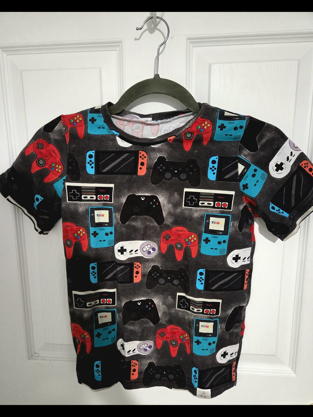 Gaming Controllers & Consoles Print T-Shirt - Black with Red & Blue Controllers